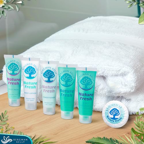 BERGMAN KELLY - Hotel Soap Bars - Nature Fresh, 1 oz, 100 PK - Travel Size Luxury Bulk Amenities Bar Soap - Mini Individually Wrapped Round Soap - Small Toiletries for Airbnb, Motel, Guest Bathroom