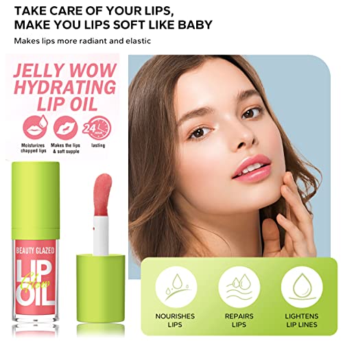 Beauty Glazed Lip Oil with Big Brush - Hydrating Vegan Gloss, Non-Sticky