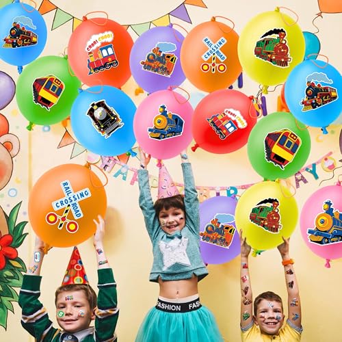 Train Party Favors Set - 72 Piece Bundle with Balloons & Tattoos