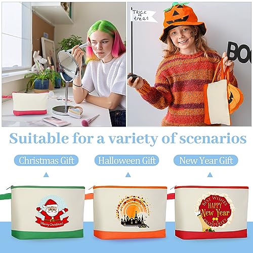 Silkfly 48 Pcs Cotton Canvas Makeup Bags Canvas Cosmetic Zipper 10.2 x 5.5 x 2 Inches Blank DIY Pouch Bag Bulk with Bottom Pencil Case Travel Toiletry Pouch for Women (24 Colors)