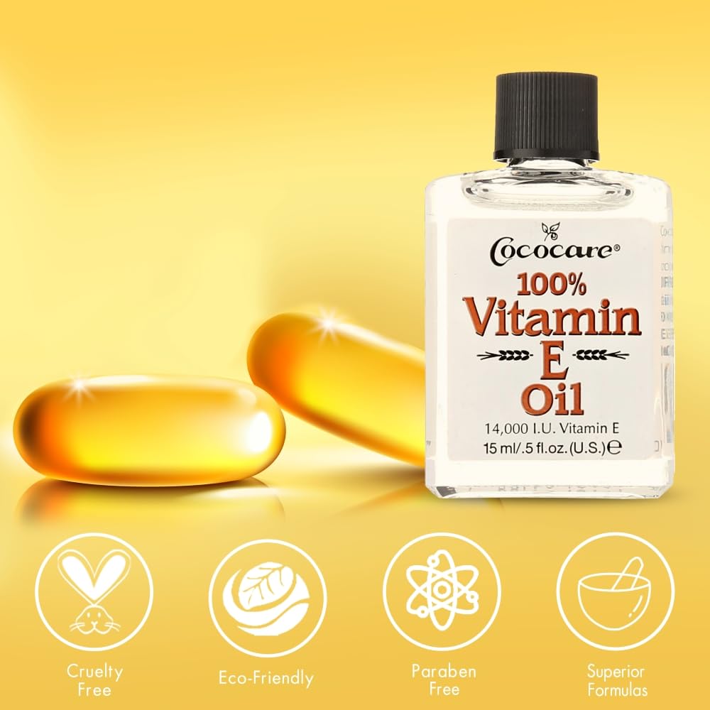 COCOCARE 100% Vitamin E Oil, 14000 I.U., 0.5 Fl Oz - Skin Moisturizer & Antioxidant Protection