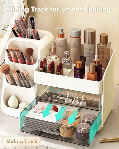 Large Capacity Makeup Organizer with Brush Holder for Vanity & Bathroom
