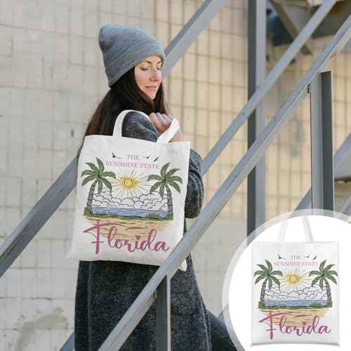 Paterr 4 Pcs City Souvenirs Gifts Texas Canvas Bag California Makeup Bag Italy 12oz Stainless Steel Tumbler with Lid Florida Keychain Travel Lover Gifts Souvenirs for Women Men (Florida)