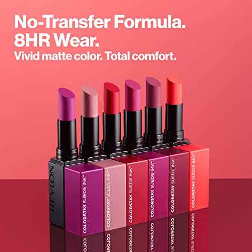 REVLON Lipstick, ColorStay Suede Ink, Built-in Primer, Infused with Vitamin E, Waterproof, Smudge-proof, Matte Color, 003 Want It All, 0.09 oz.