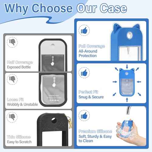 Silicone Case for Touchland Hand Sanitizer Spray 1FL OZ/30ml ? Cute Pet Ear Design with Portable Keychain(Purple + Light Blue + Yellow)