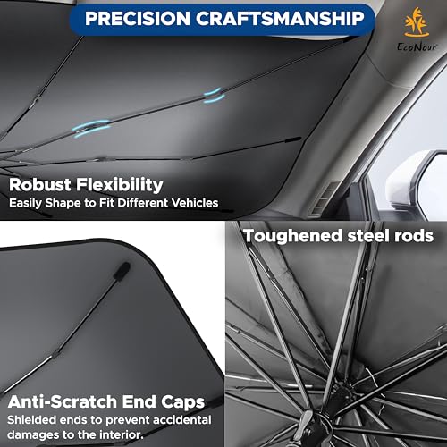 EcoNour Car Windshield Sun Shade | Foldable Car Umbrella Sun Shade | Windshield Cover Sunshade Blocks UV Rays | Sun Visor Protector | Automotive Interior Sun Protection Accessories (Medium 54 x 29)