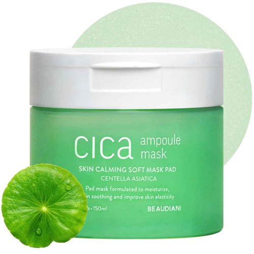 BEAUDIANI CICA Ampoule Toner Pads – 100 Pre-Soaked Facial Pads with Centella Asiatica, Hyaluronic Acid & Peptides | Korean Skincare for Sensitive Skin, Hydrating & Soothing