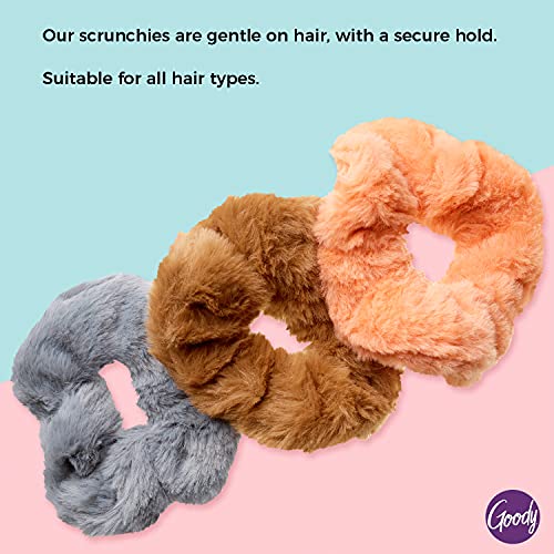 Goody Hair Scrunchie - 3 Count, Faux Fur - Help Keep Hairs In Place - Hair Accessories to Style With Ease and Keep Your Hair Secured - For All Hair Types - Pain Free