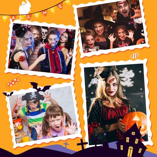 YouNuo 30 Sheets Halloween Temporary Tattoos, Horror Stitch Scar Scab Zombie Makeup Tattoos Stickers, Realistic Bloody Fake Wound for Chucky Costume Party, Women & Men, Waterproof