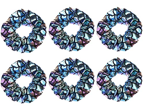 6 Pcs Mermaid Bronzing Hologram Metallic Hair Scrunchies Hair Bobbles Two-tone Elastics Ponytail Holders Hair Wrist Ties Bands Scrunchies for Show Gym Dance Party Cosplay for Girl (Black Color)