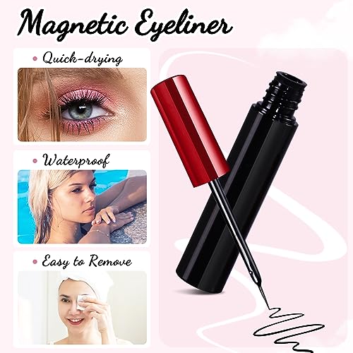 Awmyis Magnetic Eyelashes Kit with Eyeliner & Tweezers - 10 Pairs, 3D Natural Look, Reusable (Variation: 10)