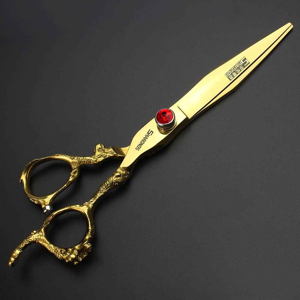 6 inch /7 inch salon professional salon scissors salon hairdresser hair cutting hairstyle pruning tools Japan 440c high hardness stainless steel golden (Gold)