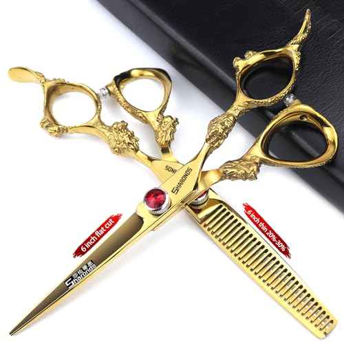 6 inch /7 inch salon professional salon scissors salon hairdresser hair cutting hairstyle pruning tools Japan 440c high hardness stainless steel golden (6 inch 2pcs)