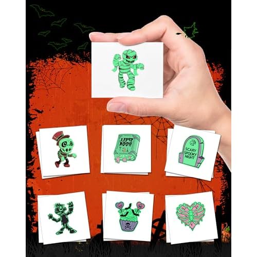 SUNAI Halloween Party Favors Supplies - 102 Style PreCut Halloween Temporary Tattoos - Tattoo Stickers Glow in the Dark For Birthday Decorations, Gifts, Rewards, Goodie Bag Fillers