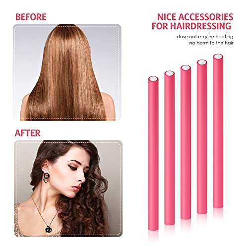 Syhood 30 Pcs Flexible Curling Rods 9.45" Twist Foam Hair Rollers Soft Foam No Heat Hair Rods Rollers and 1 Steel Pintail Comb Rat Tail Comb for Women Long Short Hair(Pink,9.45 x 0.55 Inch)