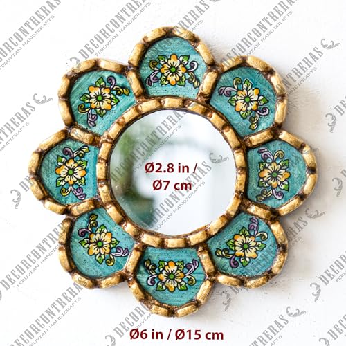 Peruvian Turquoise Circle Mirror on The Wall Decor Art | Decorative Wall Hanging Round rmirror for Home,Farmhouse | Wedding Gift for her, Women