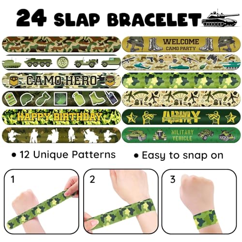 Army Party Favors Set - 36 Tattoos & 24 Slap Bracelets