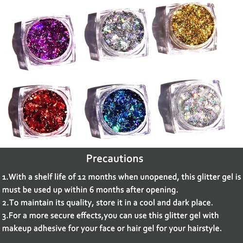 Face Glitter Body Glitter Gel with Face Heart Star Stickers, 6 Colors Hair Glitter Gel with Self Adhesive Face Gems Stick on Rhinestone Stickers for Face, Hair, Body for Festival Makeup