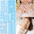 6 Sheets Henna Tattoos Temporary Stickers Flower Lace Lotus Pattern Waterproof Women Body Party Masquerade Halloween DIY Face Arms Legs Art Decoration (White)