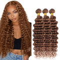 #30 Light Brown Deep Wave Human Hair Bundles 30-34 Inch