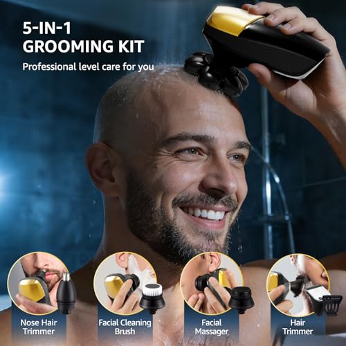 Head Shaver for Bald Men, 7D Head Shavers for Men with 5-in-1 Grooming Kit, 9200RPM Bald Head Shavers for Men, IPX6 Waterproof Head Shaver, LED Display, Rechargeable