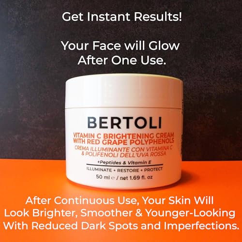 BERTOLI Brightening Cream ? Polyphenol Moisturizer for the Look of Dark Spots, with Peptides, Hyaluronic Acid, Vitamin C & Grape Antioxidants | Italian Skincare | Clean, Vegan