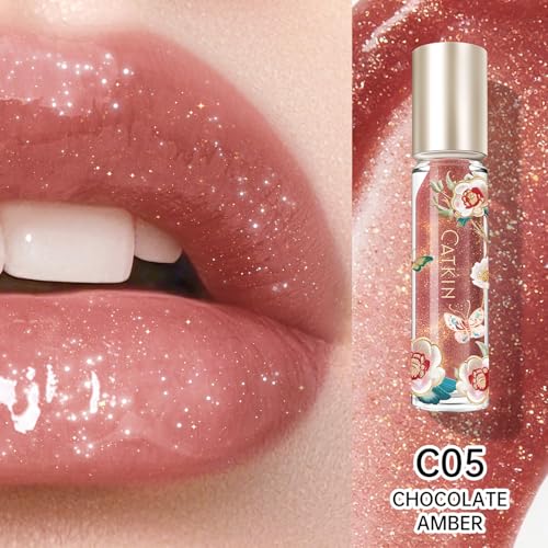 CATKIN Lip Plumper Gloss - Hydrating Tinted Lip Serum with Hyaluronic Acid, Non-Sticky, 0.12 Fl Oz - C05 Chocolate Amber
