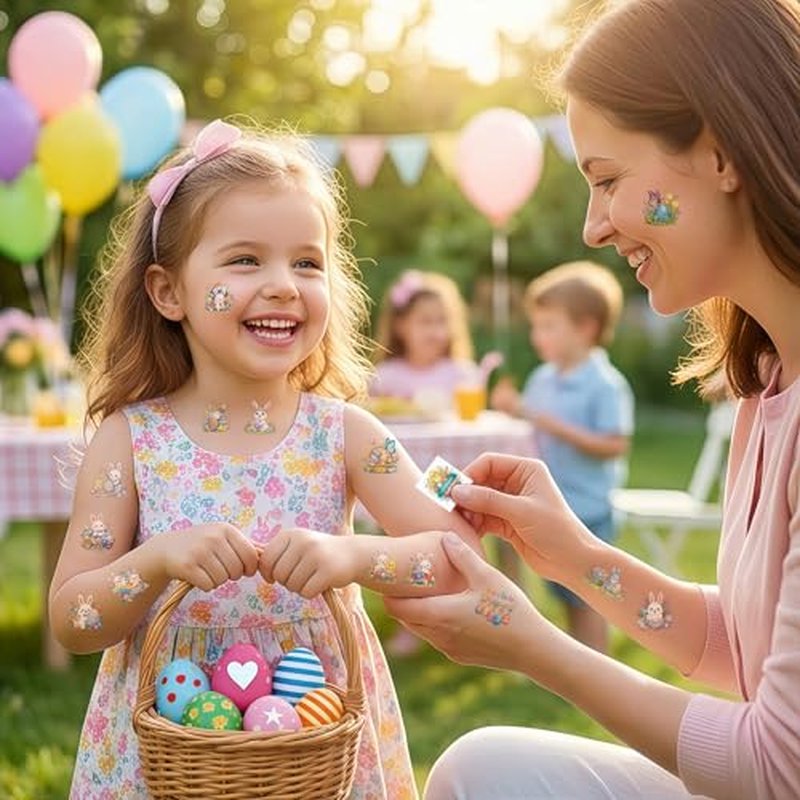 Easter Bunny & Chick Temporary Tattoos Set, 60PCS for Kids