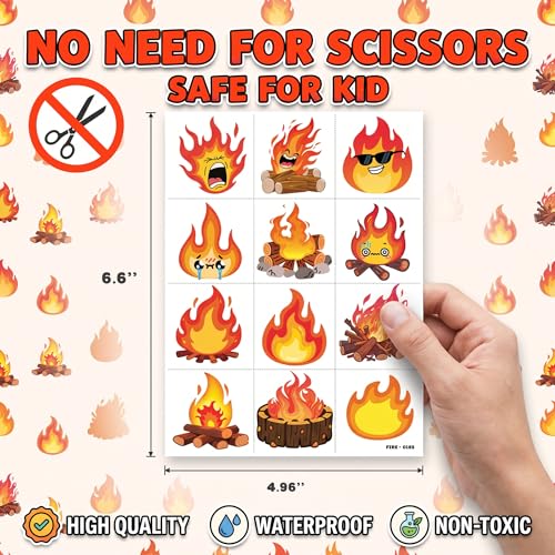 96 PCS Fire Flame Temporary Tattoos for Kids Party