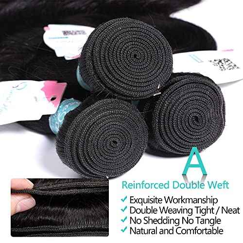 Body Wave Bundles Human Hair 3 Bundles (10 12 14 inches) 10A Brazilian Virgin Human Hair Body Wave Bundles Natural Color 100% Unprocessed Brazilian Human Hair Weave Extensions