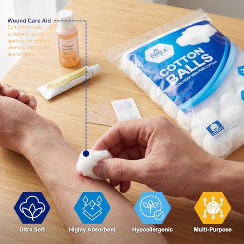 MED PRIDE 100% Pure Cotton Balls - Ultra Soft & Absorbent, 300 Ct