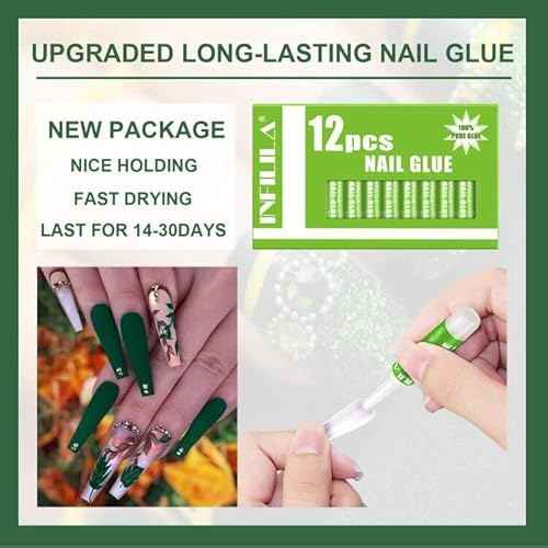 NXJ INFILILA Nail Glue for Press on Nails, Super Strong Nail Tips Glue for Acrylic Broken Fake Nails, Long Lasting Professional Fast Drying Tech Supplies Adhesive 12PCS 0.07OZ/PCS