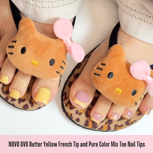 Pre-Designed Toe Nail Tips Set with French & Color Shades for DIY Pedicure