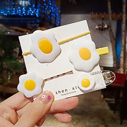 Egg Hair Clips Pin Girls Poached Egg Hairpins Fried Egg Hairclips Hair Tie BBG13 (4 Pcs-D)