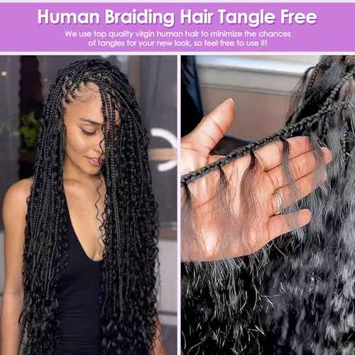 Human Braiding Hair for Boho Braids 100% virgin Human Hair 110g 16-24 Inch Curly Knotless 12A Deep Wave Bulk Bohemian Braiding Hair for 2 Bundles/Pack Extensions (Natural Black-Deep Wave, 22 Inch)