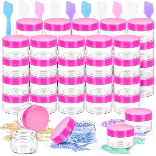 MotBach 40Pack 15g Small Plastic Cosmetic Containers with Lids, 15gram Plastic Makeup Containers Jars with Spatulas, 15ml Sample Jars Travel Size Containers for Toiletries Lip Balm Cream Slime Lotion