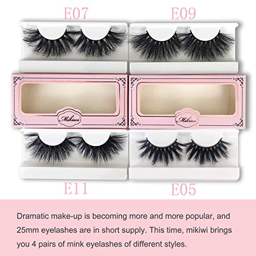 Mikiwi 25mm Mink Lashes, Fluffy Volume Mink Eyelashes, Real 5D Mink Lashes Bulk, Dramatic Long 25mm Eyelashe, Wholesale Mink lashes, Pack of 4