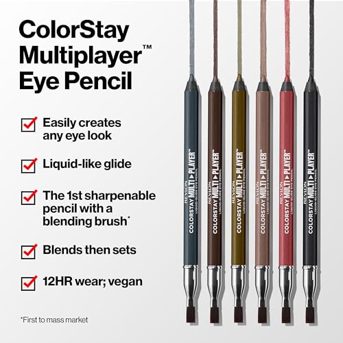 REVLON ColorStay Multiplayer Liquid-Glide Eye Pencil, Multi-Use Makeup With Blending Brush, Blends Then Sets, Creamy Texture, Waterproof, Smudge-proof, Longwearing, 401 Checkmate, 0.03 Oz