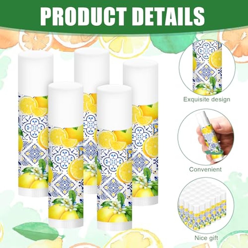 50 Sets Lemon Lip Balm Bulk Baby Shower Favor with Organza Gift Bags and Thank Card Tags Lemon Themed Gifts for Baby Shower Baptism Birthday Party Supplies