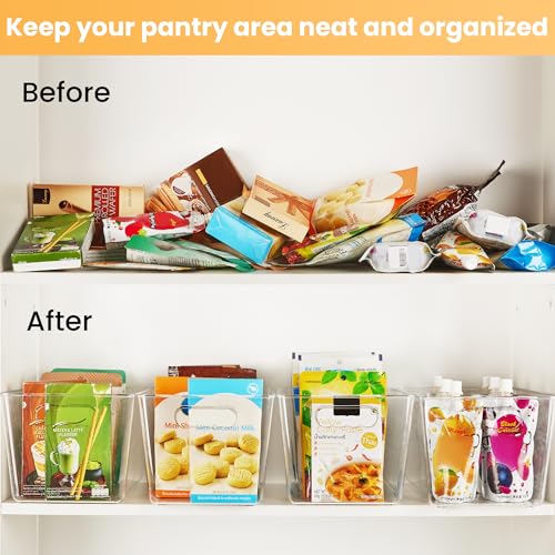 YIHONG Clear Plastic Storage Bins, 4 Pack Small Pantry Organizer Bins with Handle for Kitchen, Freezer,Cabinet,Closet Organization and Storage