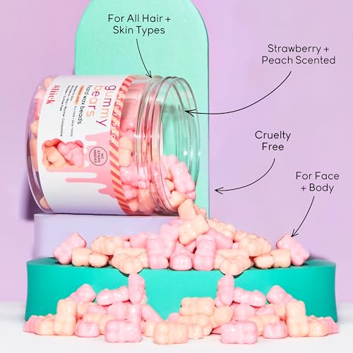 Sliick Hard Wax Beads for Hair Removal, Gummy Bears ? Stripless Wax Beads for Face, Body & Sensitive Skin, 8 oz