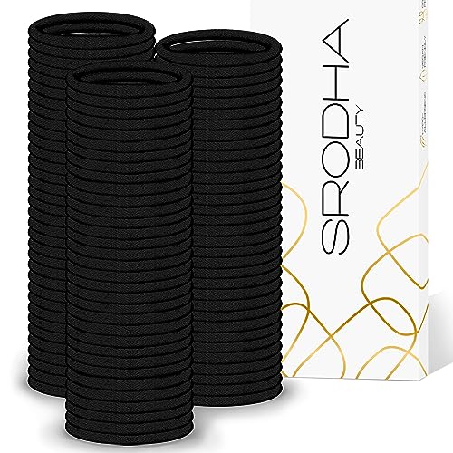 SRODHA Beauty 100 Pack Elastic Hairbands | 4mm Hair Bands Ties Bobbles Ponios Ponytail Holders Styling Accessories for Women Girls | Quality Endless Snag Free No Damage for Thick Hair (Black)