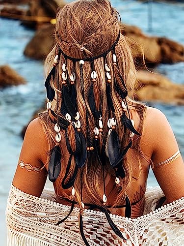 CAKURE Hair Feathers Gypsy Headpiece Viking Costume Feather Hippie Headband Fortune Teller Accessories for Women