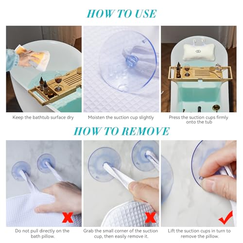 YUET Bathtub Pillow with Suction Cups - Non-Slip Bath Headrest