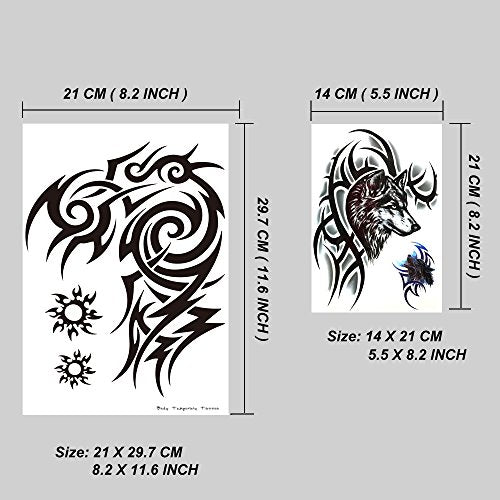 Large Tribal Temporary Tattoos, Big Totem Tattoo Stickers for Men Guys Waterproof Arm Fake Tattoo for Rave Party Makeup, 6-Sheet