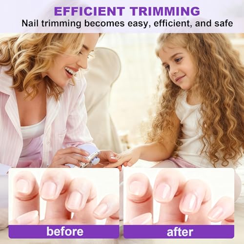 Electric Nail Clipper, 2 in 1 Electric Nail Clippers for Seniors and Adults, Baby Automatic Nail Clipper with Polishing, Light & Storage, Smart Nail Clipper 2-Speed for Fingernail(Purple)