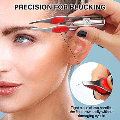 Tatuo 6 Pcs Light Stainless Steel Tweezers with LED, Makeup Eyelash Eyebrow Hair Removal Illuminating Lighted Tweezers for Precision Men Women(Red, Purple, Dark Blue)