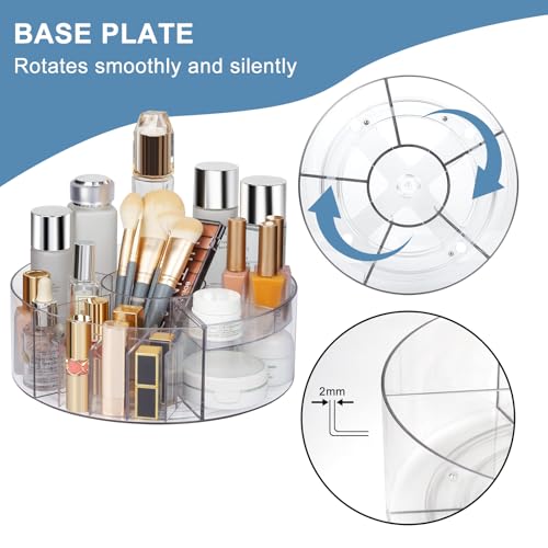 360¡Æ Rotating Makeup Organizer, 10" Clear Turntable Lazy Susan Organizer for Vanity, Bathroom Counter, Cabinet, Spinning Cosmetic Storage Holder with 6 Dividers for Skincare, Makeup Brushes, Lipsticks