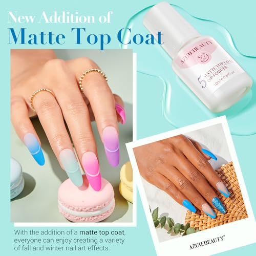 AZUREBEAUTY Dip Powder Nail Starter Kit - 8 Colors with Matte Coat