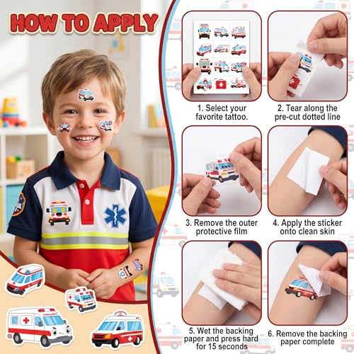 96 PCS Ambulance Temporary Tattoos for Kids Party Favors
